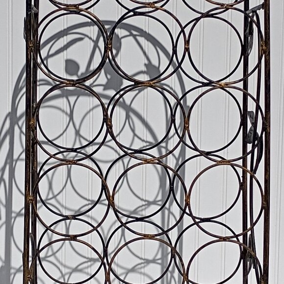Tall Wine Rack Black Gold Wrought Iron with Grape Leaves 17 Bottle Holder Vtg - Picture 3 of 13